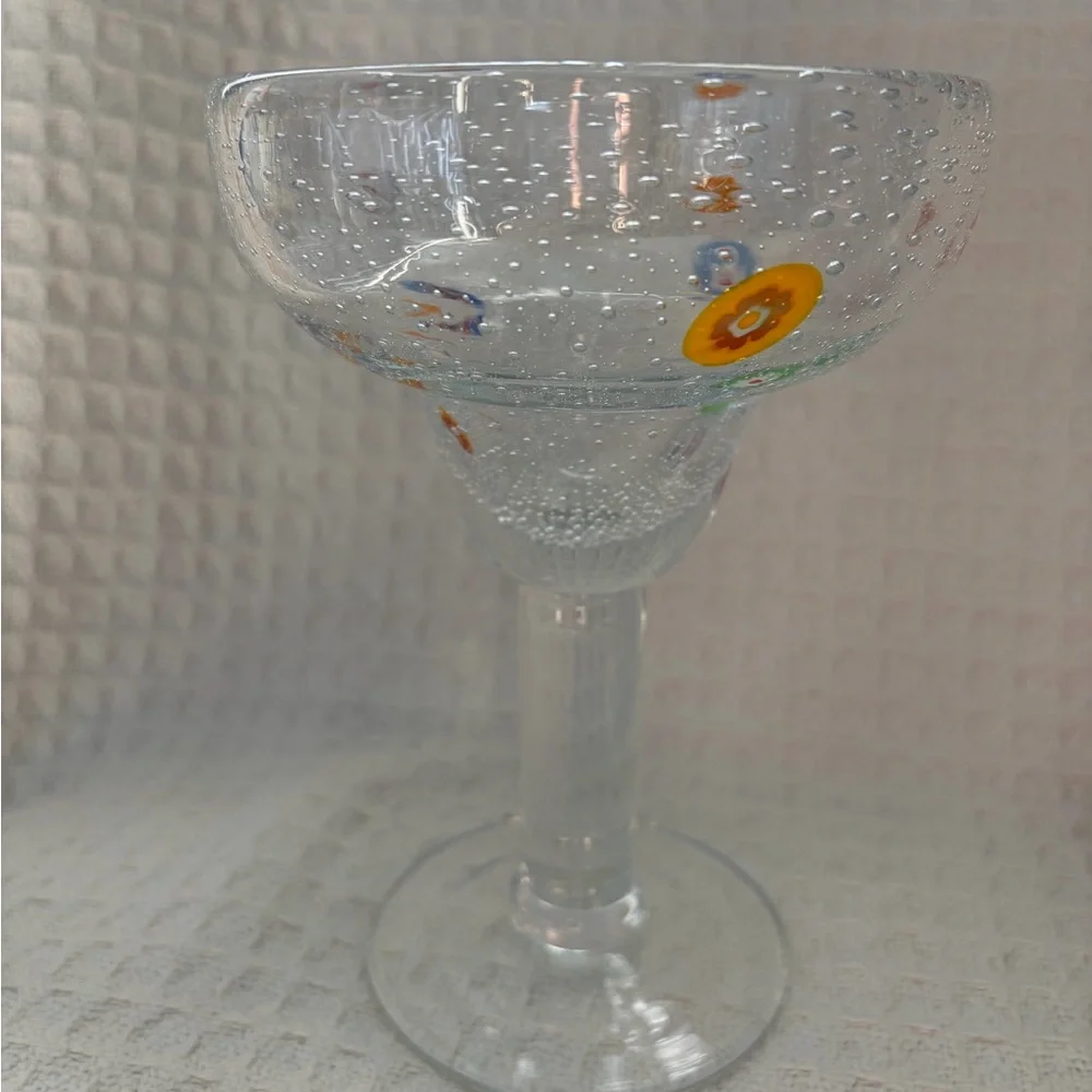 Crate & Barrel Zazz Millefiori Seed Bubble Margarita Glasses (Set of 4) EUC
